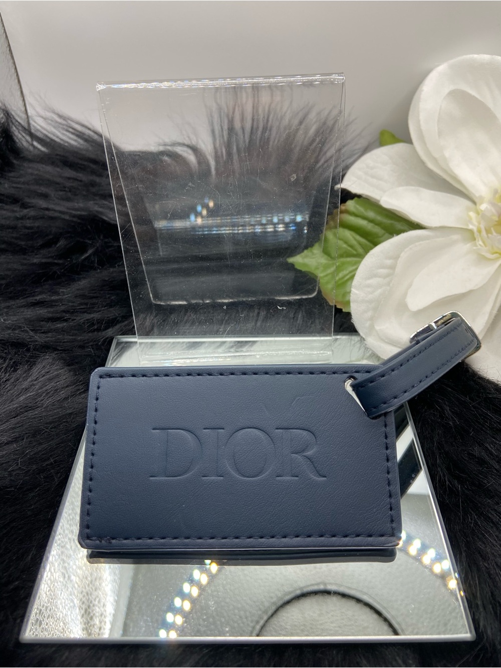 DIOR BEAUTY FAUX LEATHER, Navy Blue LUGGAGE TAG, nwot